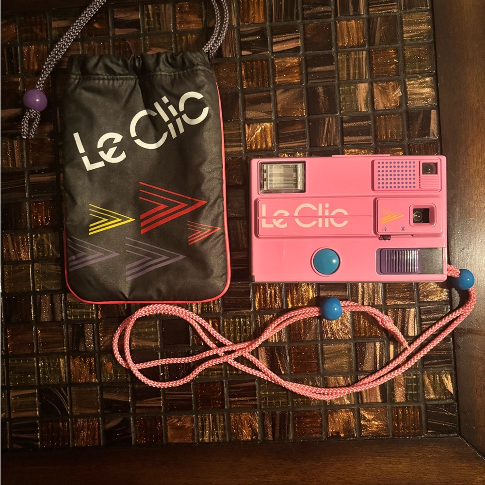 Pink Film Camera with Carry Pouch